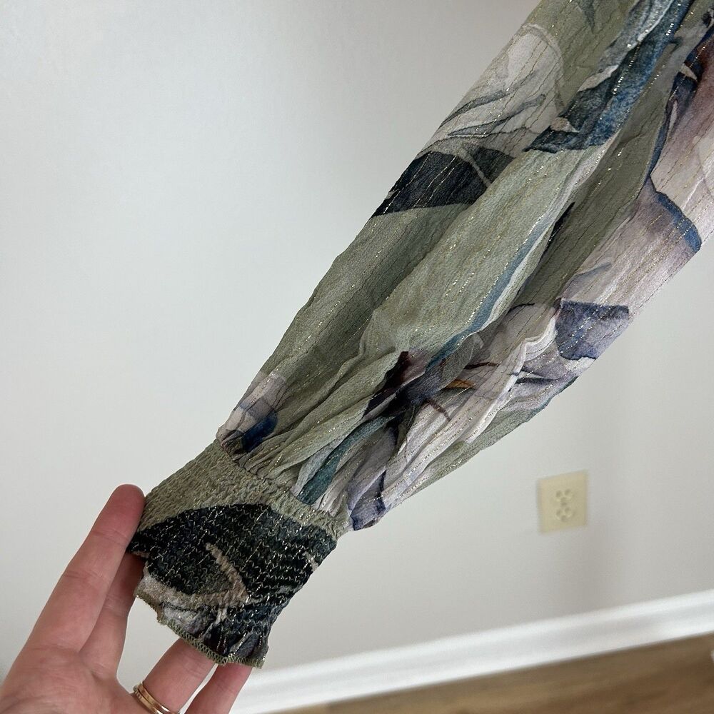 Blnk Bl^nk London Anthropologie XL Peasant Top Floral Blouse Lace Eclectic Gold - Picture 3 of 6